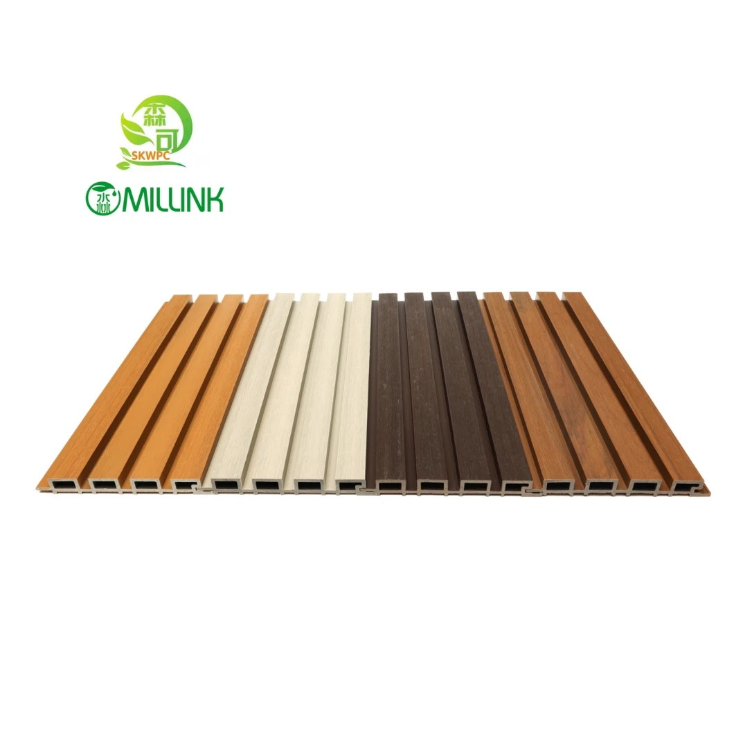 Fluted Wood Plastic WPC Great Wall Board Outdoor Wainscoting Wooden Grain PVC WPC Designs for Decoration Wall Panels